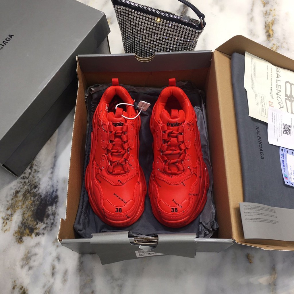 Original 2020 Balenciaga Women S Leather Red Low Tops Sneakers Shoes Size 35 40 320068 Shopee Singapore