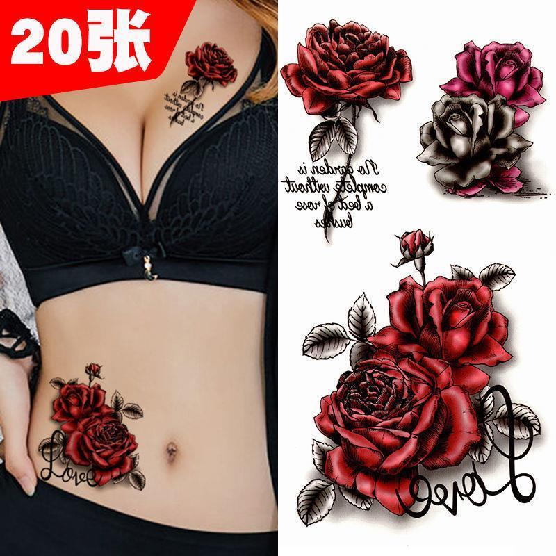 Rose tattoo stickers waterproof lasting women's sexy 3D three-dimensional  cesarean section cover scar collarbone chest, abdomen and waist stickers |  Shopee Singapore