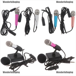 [Ready Wonderfulbuying] Portable 3.5mm Stereo Studio Mic KTV Karaoke Mini Microphone For Cell Phone PC