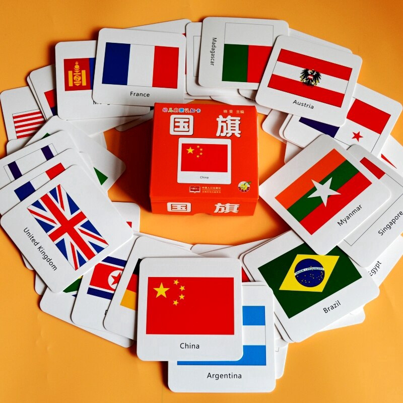 44pcs National Flag Flashcards Country Baby Cognitive Card English