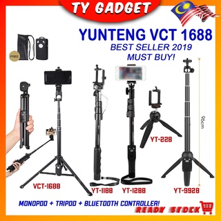 Authentic Yunteng VCT-1688 YT-9928 YT-1288 Mini Tripod 3 in 1 Bluetooth Tripod Monopod Phone Selfie Stick Remote Shutter