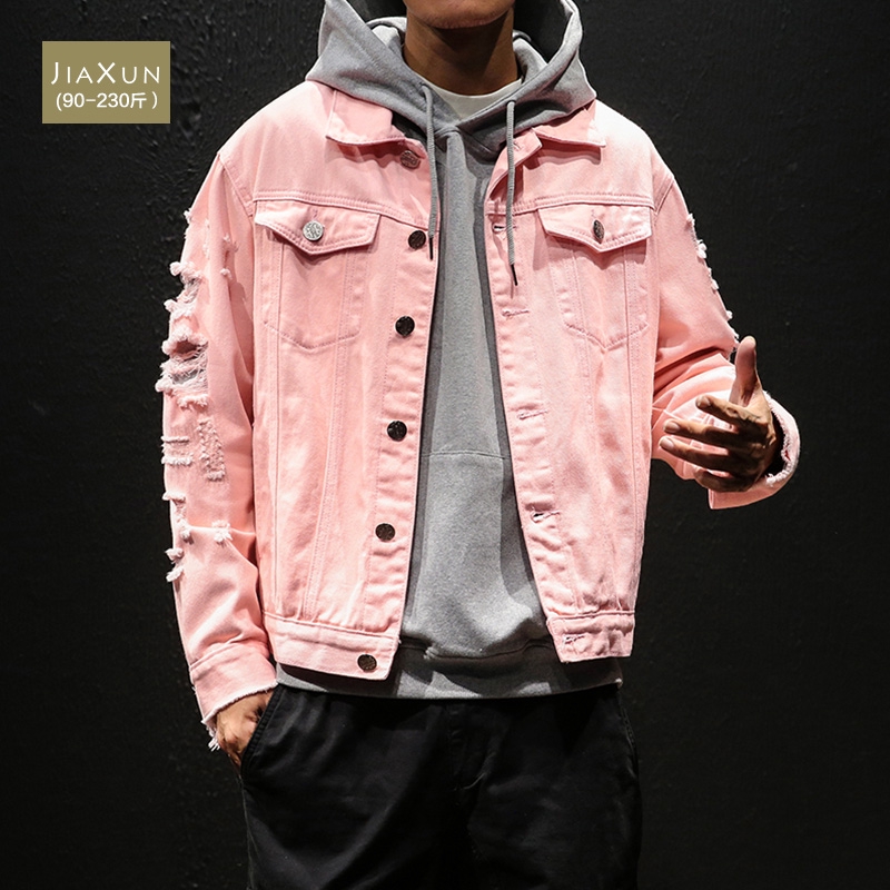 pink hoodie with denim jacket