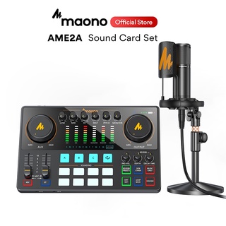 Maono AME2 Professional Sound Card Condenser Microphone Set Maonocaster Studio Audio Interface Mixer with Phantom power for Live, Recording, Podcast, YouTube