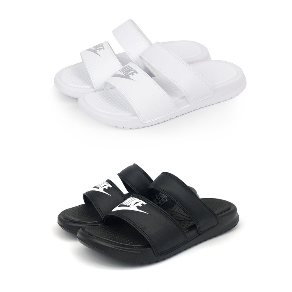 white nike double strap slides