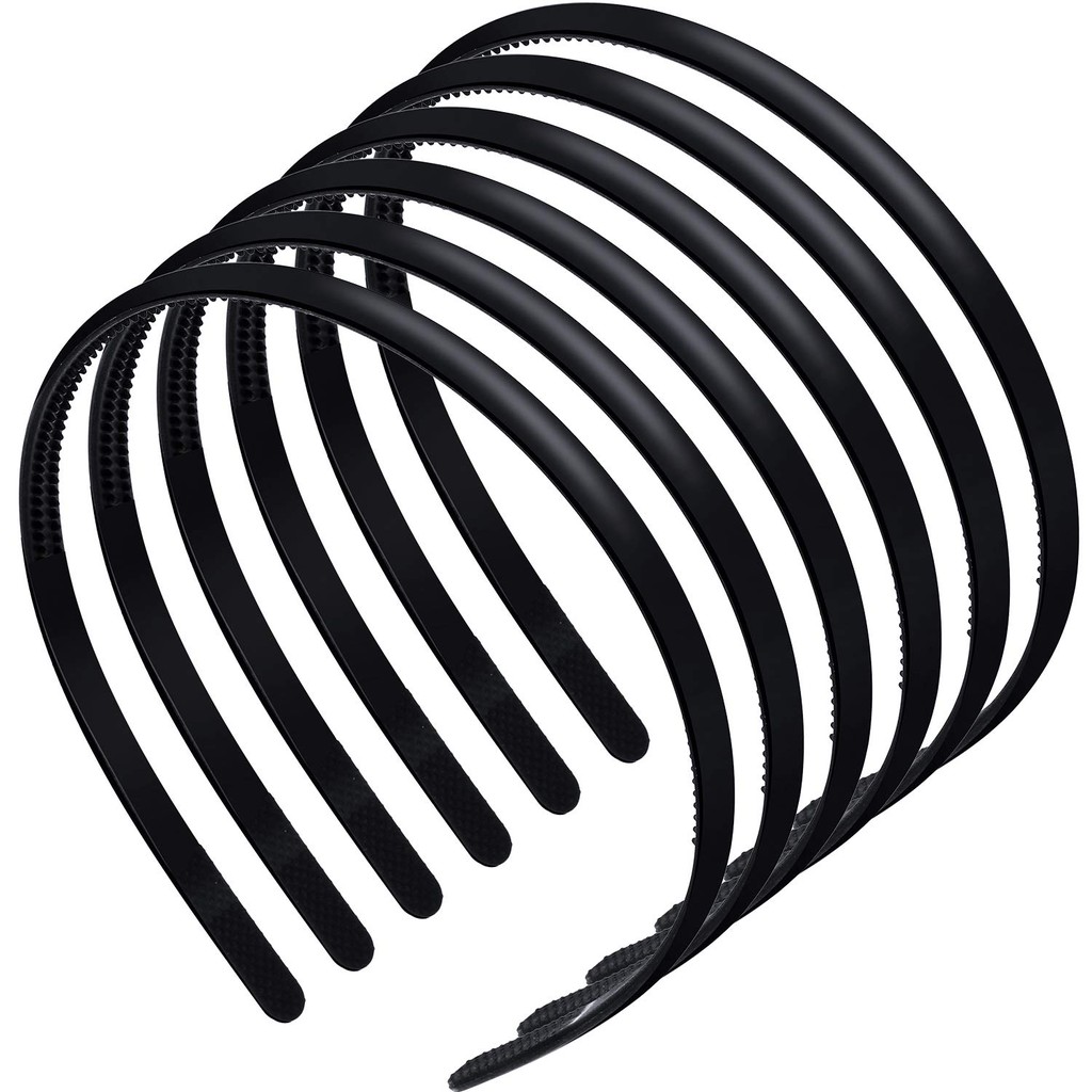 HB-976 [12 pcs] 1 cm Thick Glossy Plain Black Headbands Hairbands Hair Band Hair Accessories