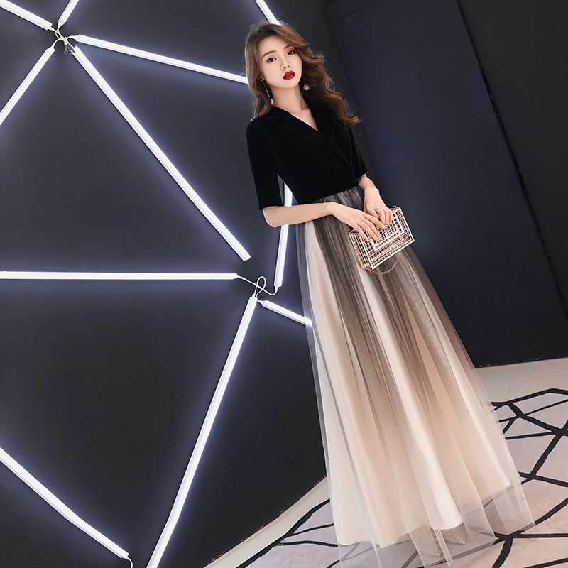 Half Sleeve Women Black Gradient Dress Slim Princess Midi Dress Birthday  Party Evening Gown Host Sexy Women Casual Dress | Shopee Singapore