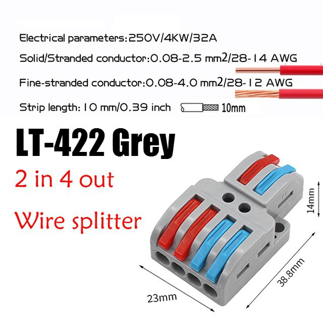5 Pcs LT-422/623 Wire Connector 2 In 4/6 Out Wire Splitter Terminal Electrico Block Compact Wiring Splicing Conector