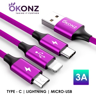 OKONZ 3 in 1 3A 5A Fast Charging Cable Type-C IP Micro-Usb Cable