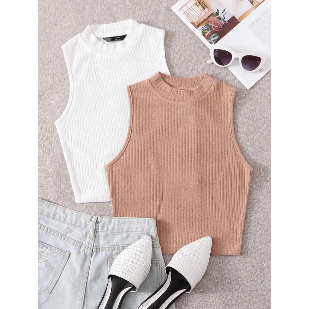 Angelcity Sleeveless Tops Turtle Neck Knitted High Quality blouse Fits S-M WX