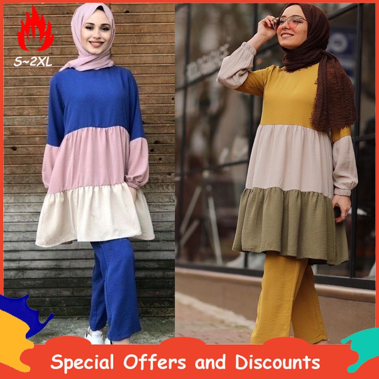 Two Piece Set Baju  Raya 2021  Fashion Blouse Muslimah Jubah 