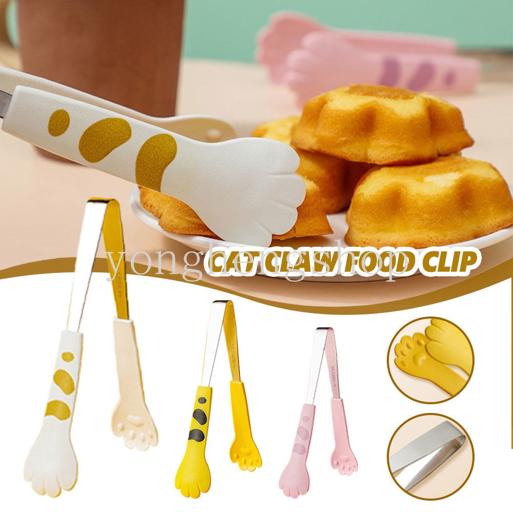 Cute Cartoon Cat Paw Shaped Food Tongs Stainless Steel Barbecue Tongs