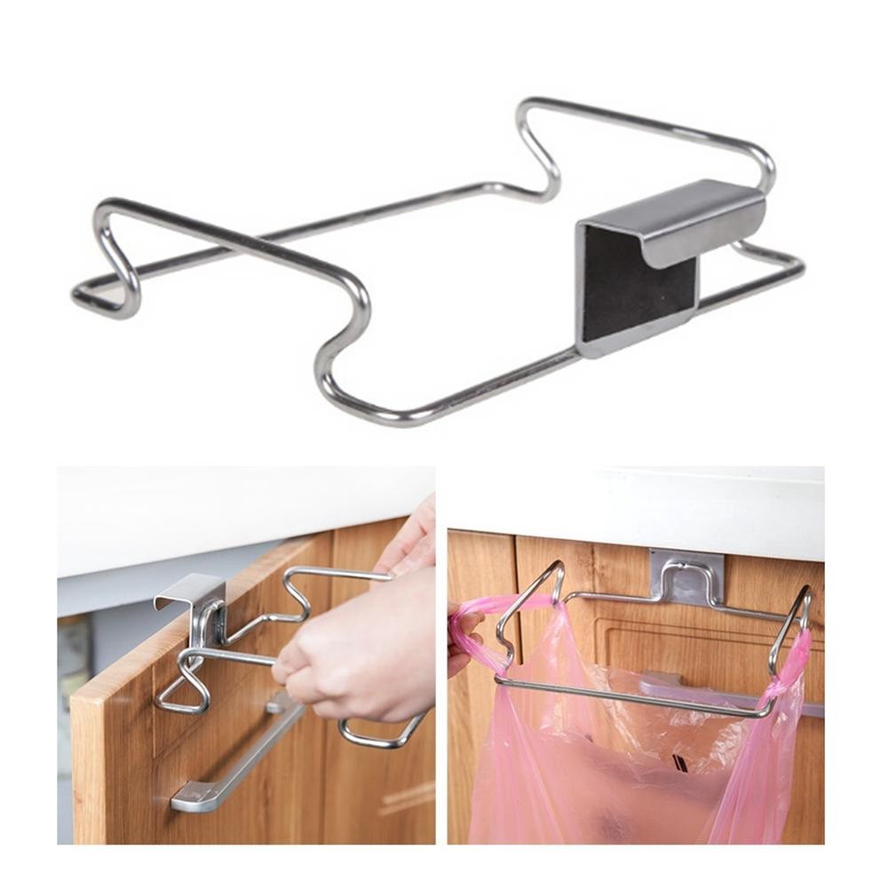 Stainless Steel Hanging Trash Rubbish Bag Holder Door Hanger