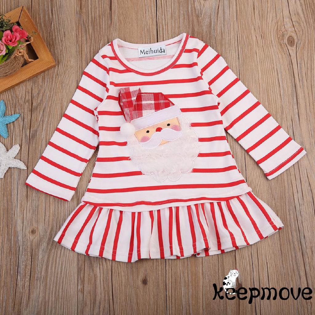 Emo Kids Baby Girls Stripe Santa Claus Christmas Party Dress Outfits Clothes Shopee Singapore