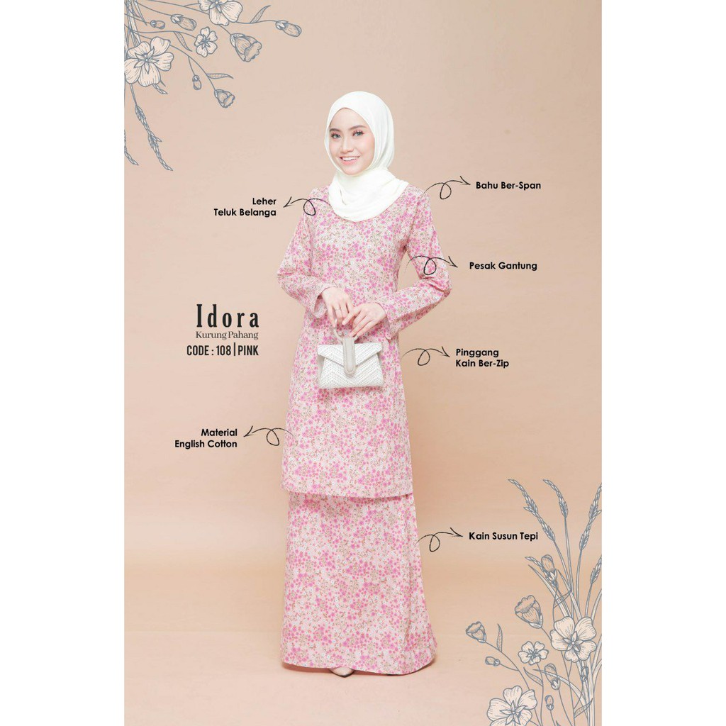 Idora Kurung Pahang English Floral Cotton Lembut Bunga Halus Kecil Small To Plus Size Shopee Singapore