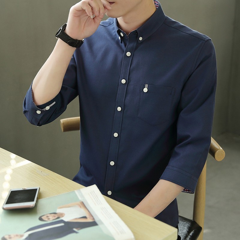 Men 3 4 sleeve Simple slim shirts fashion business dress formal shirt 17011 Shopee Singapore