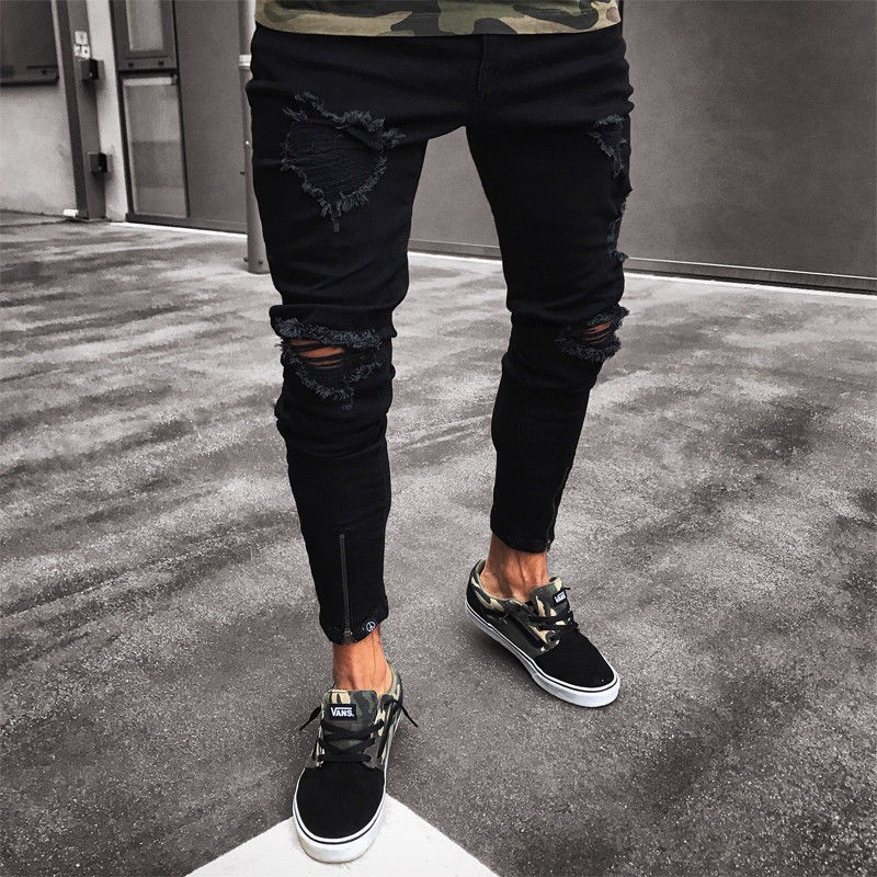 Airgracias Mens Cool Designer Brand Black Jeans Skinny Ripped Destroyed Stretch Slim Fit Hop Hop Pants With Holes For Men Birthday Gift Shopee Singapore