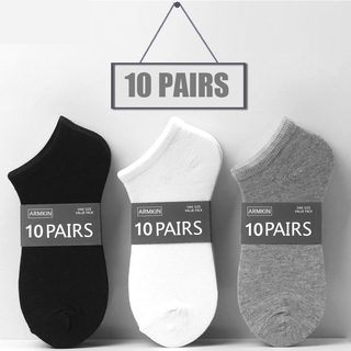 10Pairs 100% Cotton Men Socks Summer Thin Breathable Socks High Quality No Show Boat Socks Black Short For Students Size 37-45