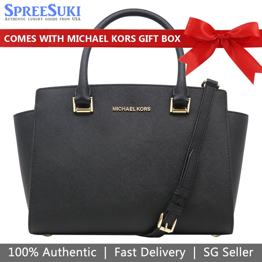 Michael Kors Handbag In Gift Box Crossbody Bag With Selma Medium Top Zip  Saffiano Leather Satchel Black # 35H8GLMS2L | Shopee Singapore