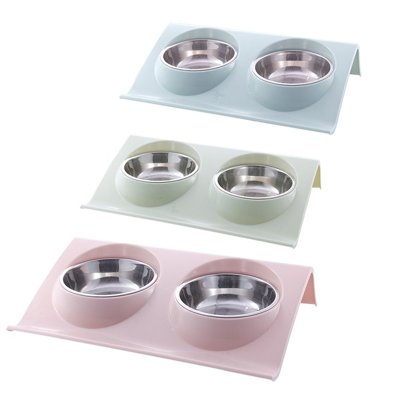 Stainless Steel Double Bowls Food Anti Ants Water Dog Feeder Cat
