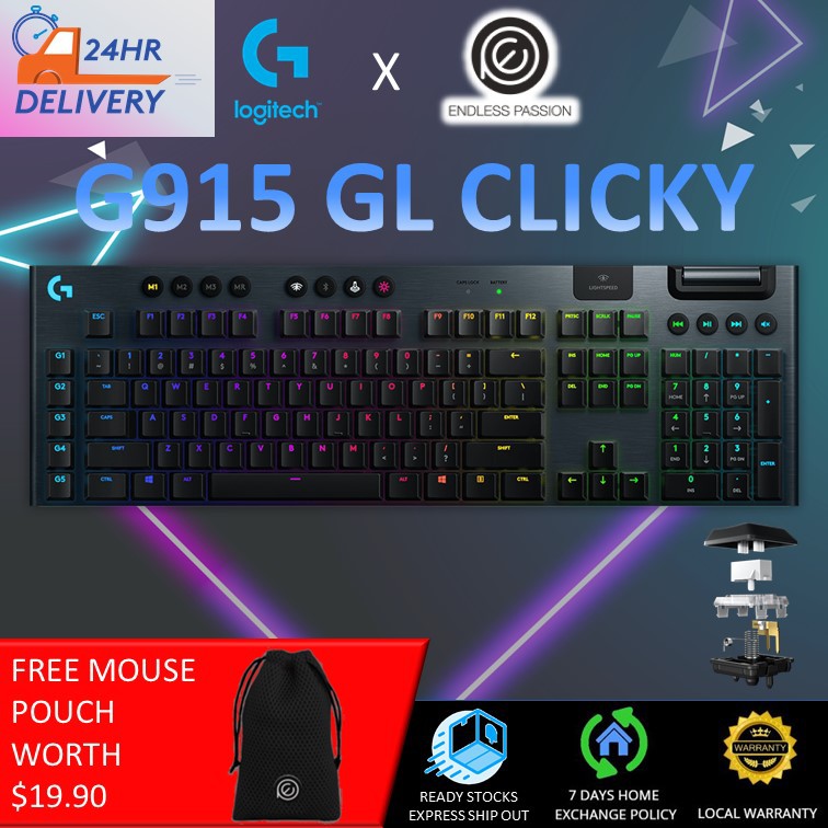 Logitech G915 Lightspeed Wireless RGB Mechanical Gaming Keyboard (Linear/Tactile/Clicky) [24