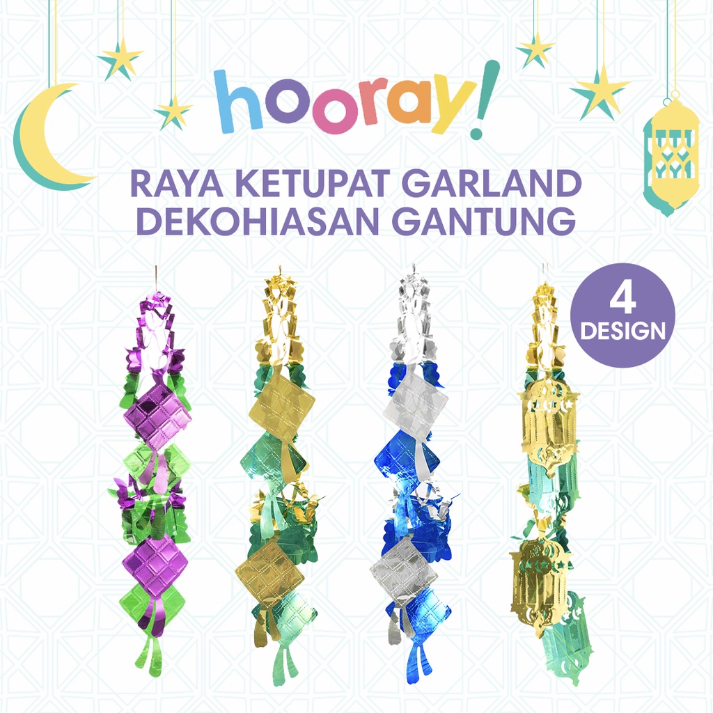 Hooray RAYA KETUPAT & PELITA GARLAND DEKO Hanging HARI RAYA SHINY FOIL ...