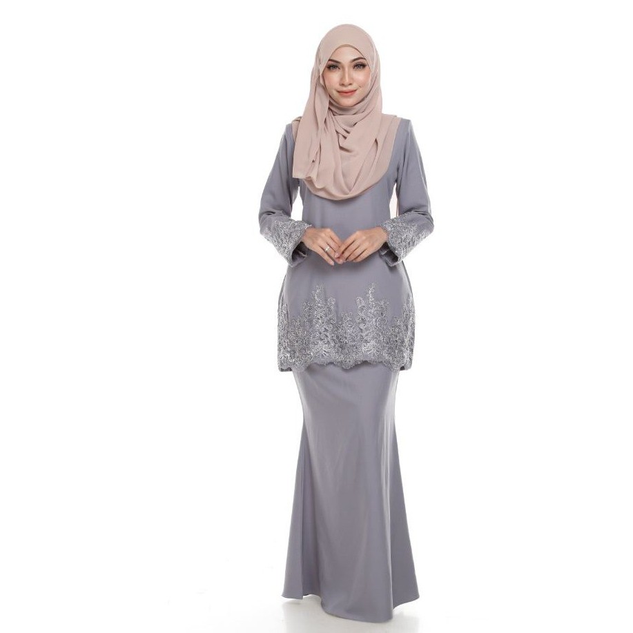 Alfaro Exclusive Baju Kurung Moscrepe Fashion Raya Grey Color Shopee Singapore