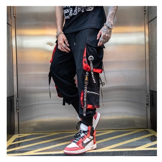 Mens Casual Pockets Cargo Pants Fashion Black Overalls Hip Hop Joggers  Trousers