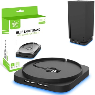 Vertical Stand USB Hub for Xbox Series X Game Console, Blue Light Stand 4 Ports USB Hub Splitter with Extended Cable, Black Xbox Accessories Cradle Base, charge Xbox Controller, other USB devices