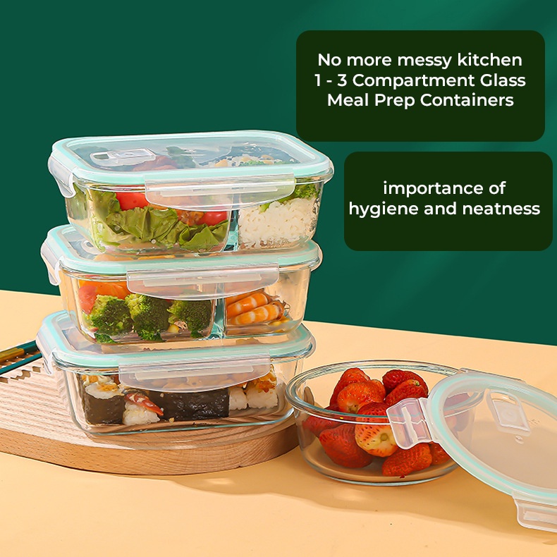 Glass lunchbox Containers 1 -3 Grids - Meal Prep Glass Container - Food ...