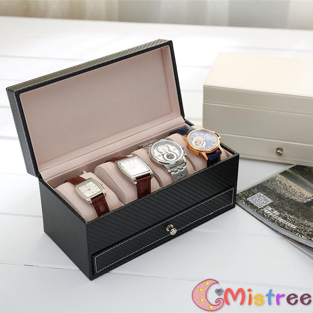 Ready Stock 4 Grids Pu Leather Jewelry Watch Casket With Drawer
