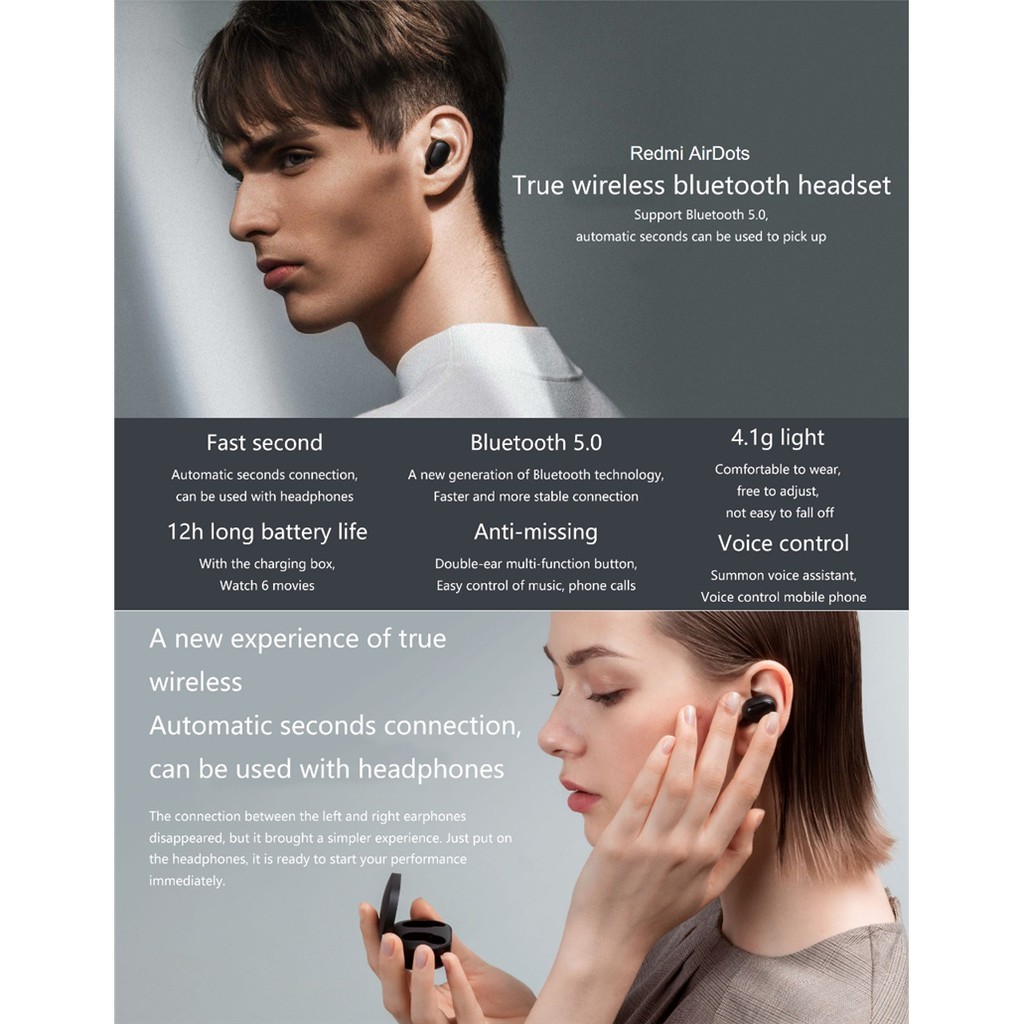 【Lowest price on the whole network】Original Xiaomi Global Redmi airdots basic Wireless Earphones Headphone Bluetooth 5.0 Mi Wireless Earbuds With Mic Earbuds