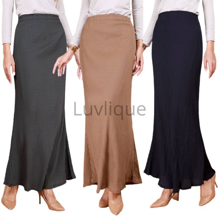 Shop Malaysia Ready Stock Elastic A Line Pleated Skirt Muslimah Qaleesya Free Size Black Brown Grey Navy Blue Pink Shopee Singapore