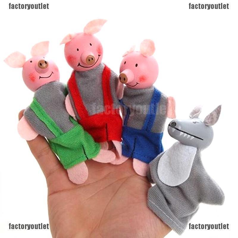 4 Pcs/set Little Red Riding Finger Puppets Wooden Headed Baby Educational Toy Dt 