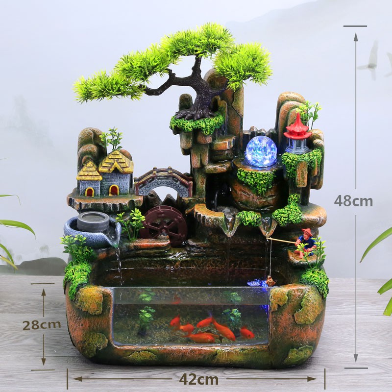 Small Indoor Fountain Resin Natural Rock Waterfall Home Office Club Decoration MonthYue Water Fountains Indoor Mini Aquarium,A 
