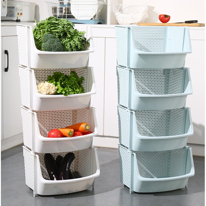 Basket For Storage Set Of 2 3 4 Baskets Stackable Hanging Wall Shelf Fruit Vegetable Organization Pantry Cabinet Metal Bin For Kitchen Counter Bathroom Shelves Storage Shopee Singapore