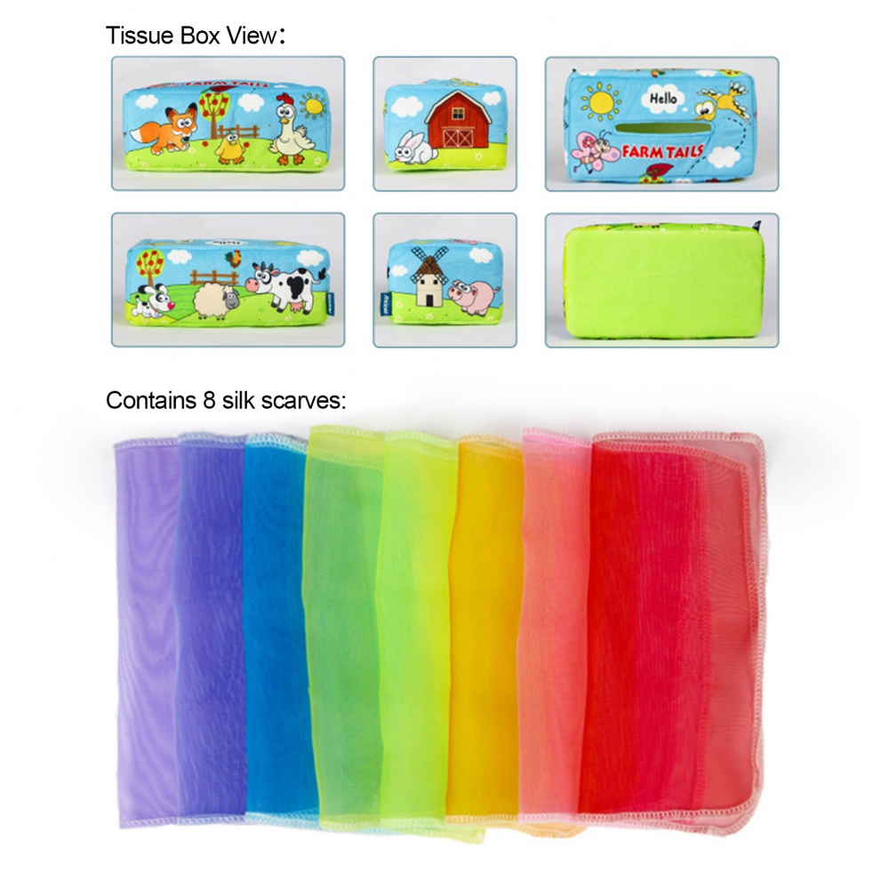 Sensory Pull Along Toddler Infant Baby Tissue Box - Juggling Rainbow Dance Scarves for Kids STEM Montessori Educational Manipulative Preschool Learning Toys 0-12 Month 1-2 Year Old