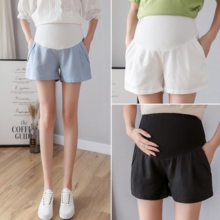 Maternity Shorts Summer Fashion Thin Cotton Linen Solid  High Waist Pregnant Women's Shorts