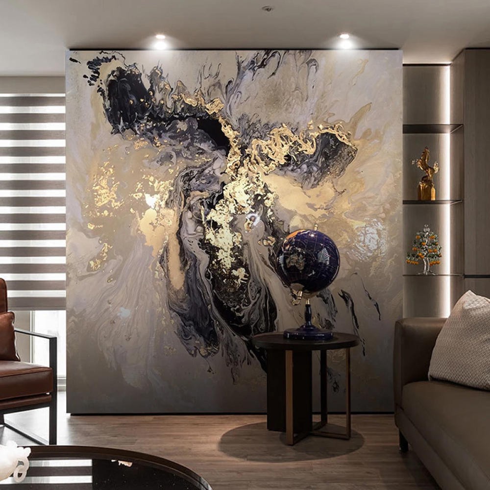 3D Wall Mural Wallpaper Abstract Golden Landscape Art WallLiving Room