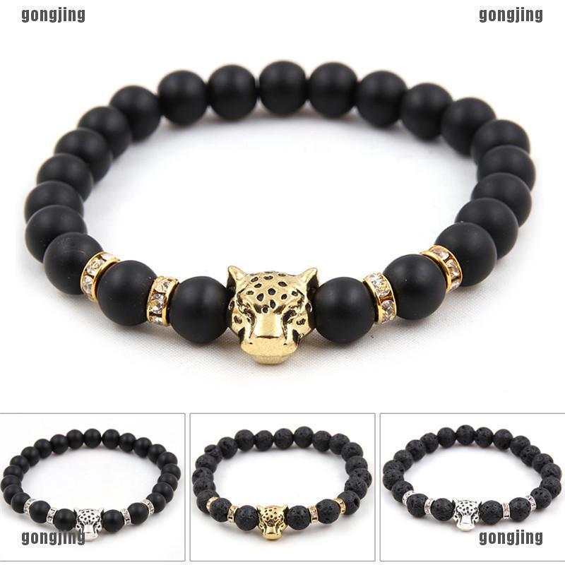 Image of Men Bracelet Natural Stone Beads Leopard Head Handmade Bangle Bracelet Jewelry❤JING