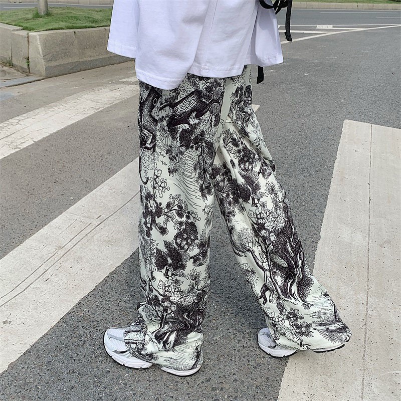 Image of ∈spring and summer new style Korean loose Chinese ink painting tie-dye printed pants women s casual all-match wide-l #6