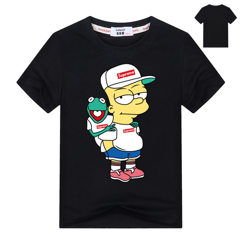 Boys Supre Bart Simpson Funny T Shirt Kids Cartoon Frog Tops Tee - supreme naruto roblox t shirt