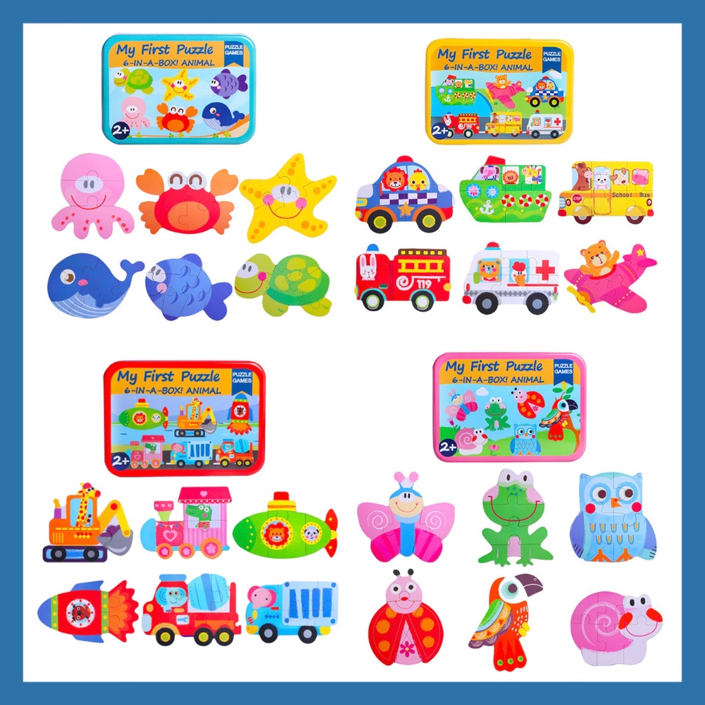 [CHEAPEST IN SG] My First Puzzle 6 in 1 Jigsaw Puzzle  - Animal Cartoon Wooden Puzzle Early Childhood Educational Toys
