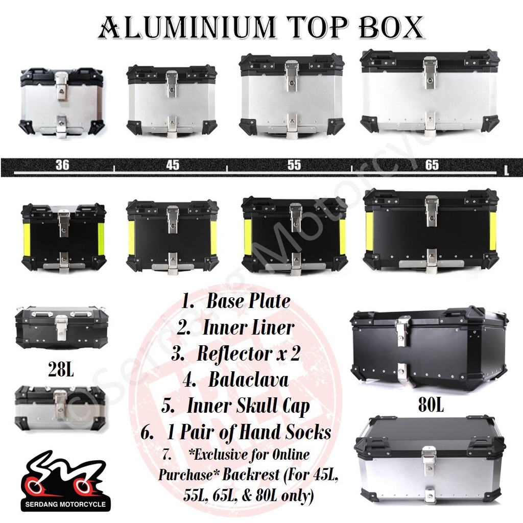 Malaysia] motorcycle aluminium top box kotak motosikal aluminum