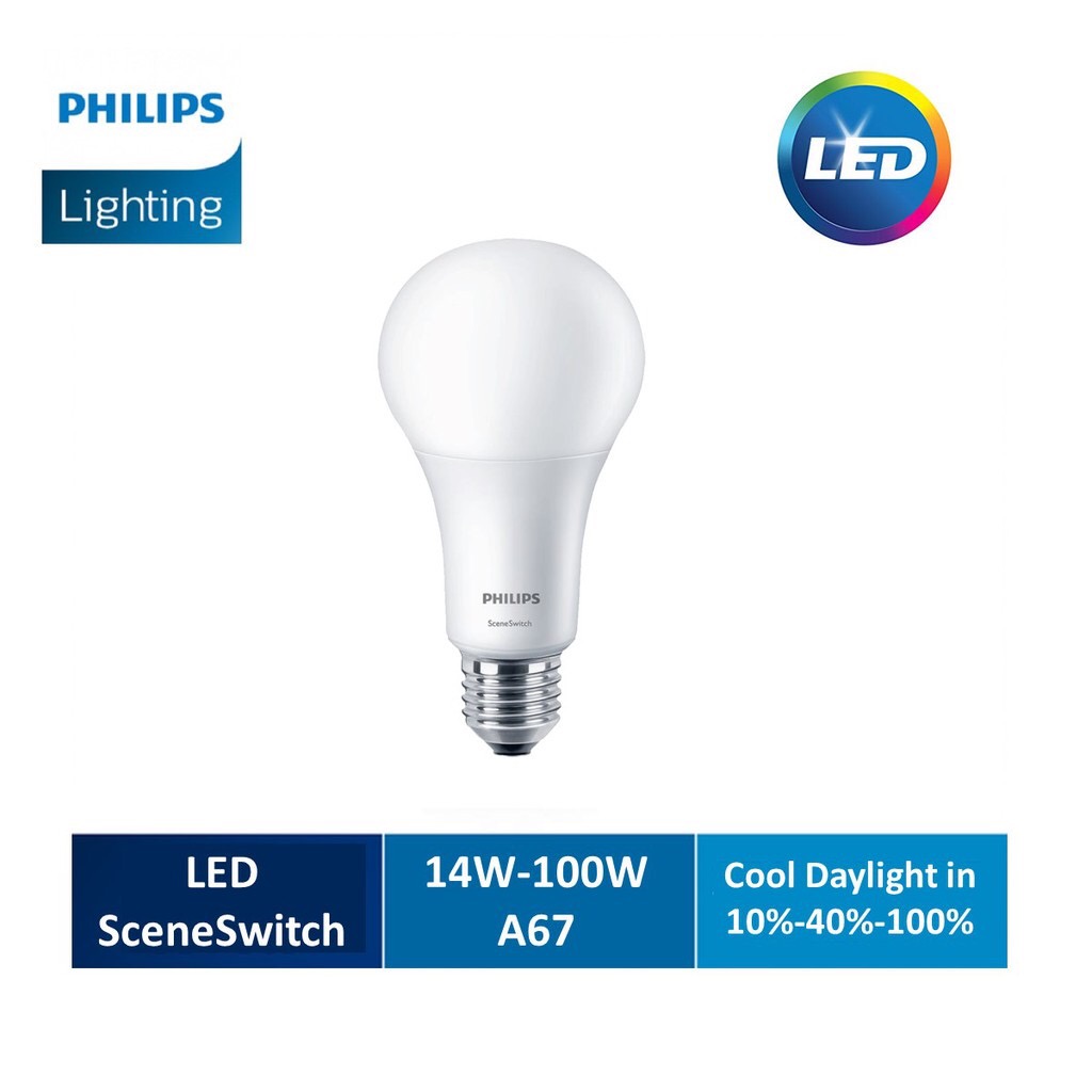 2 PACKS) Philips SceneSwitch (Step Dimming) LED A67 14W (equivalent of 100W) base E27 6500K Cool Daylight Shopee