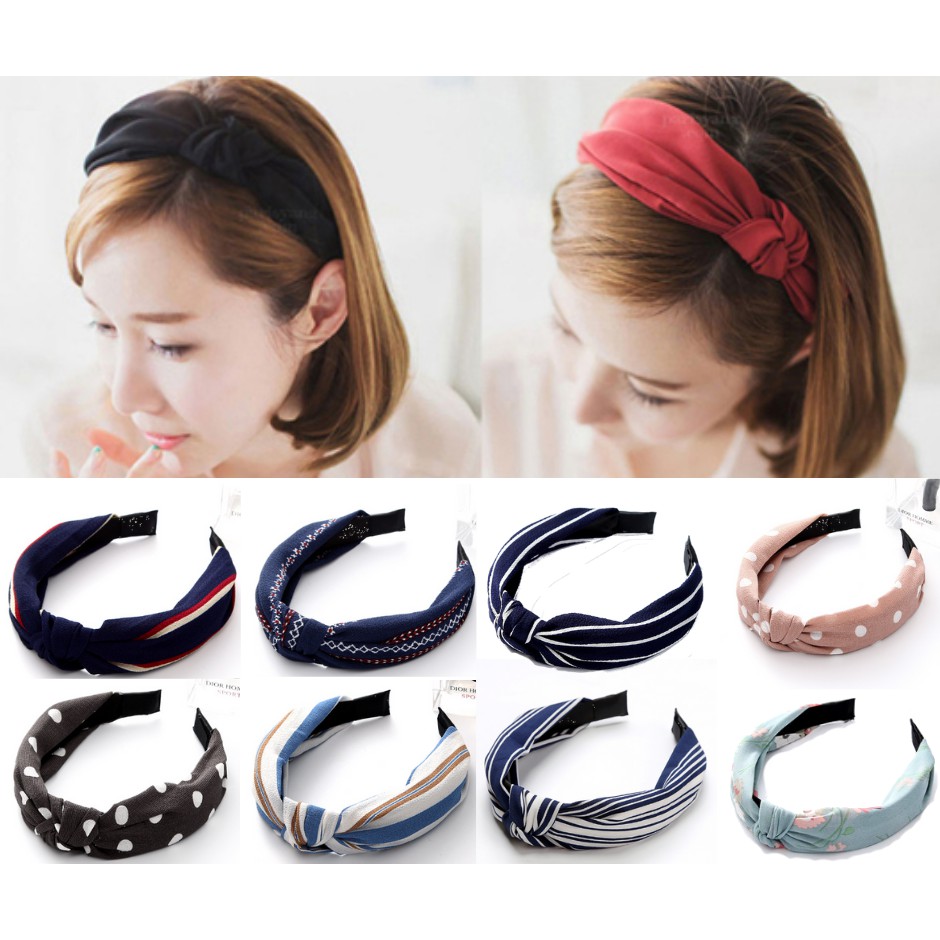 SG Stock Korean Knotted Hair band Women Headband Floral Stripe Fabric (1) |  Shopee Singapore