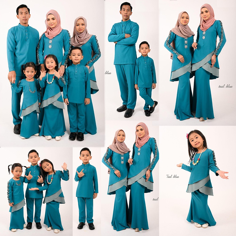 New Arrival Sedondon Raya Family Set Izara Kanak Children S Kanak Color Teal Blue Mak Ayah And Kanak Kanak Shopee Singapore