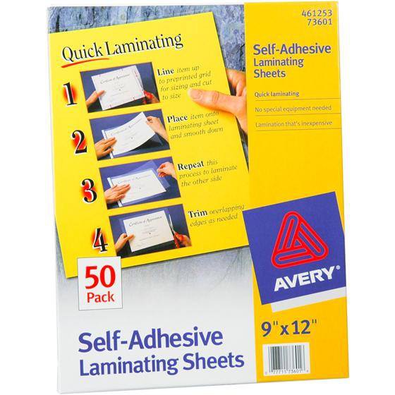 Avery SelfAdhesive Laminating Sheets, 9 x 12 Inches (no laminator