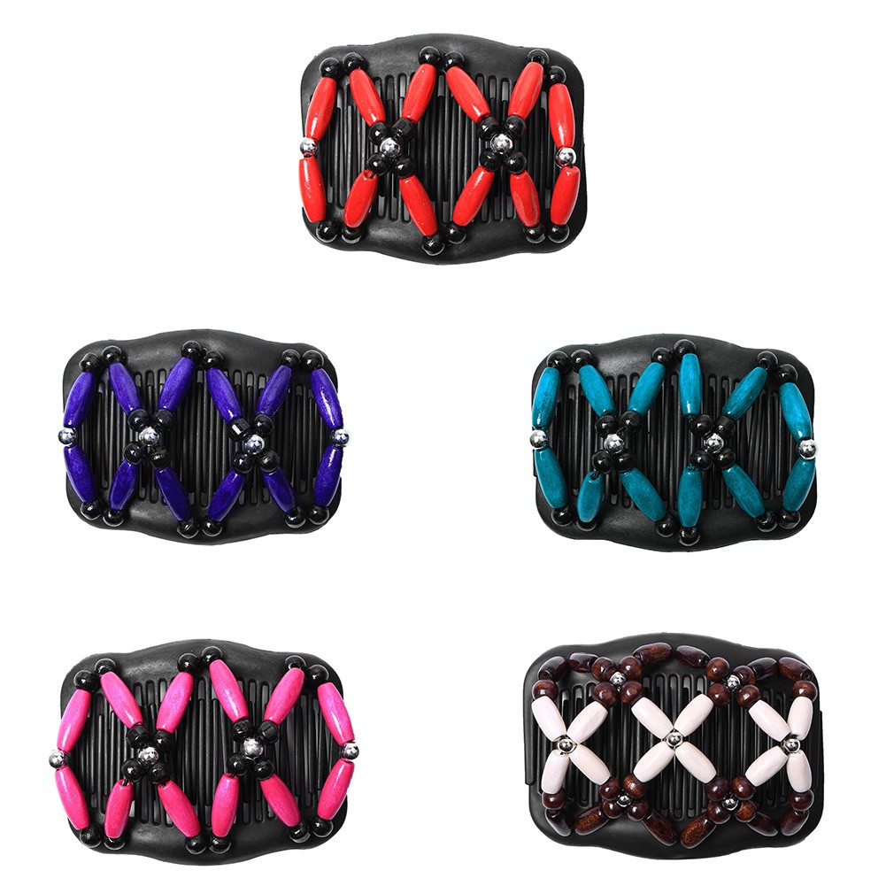Ro Double Beaded Hair Clip Elasticity Beads Comb Hair Combs