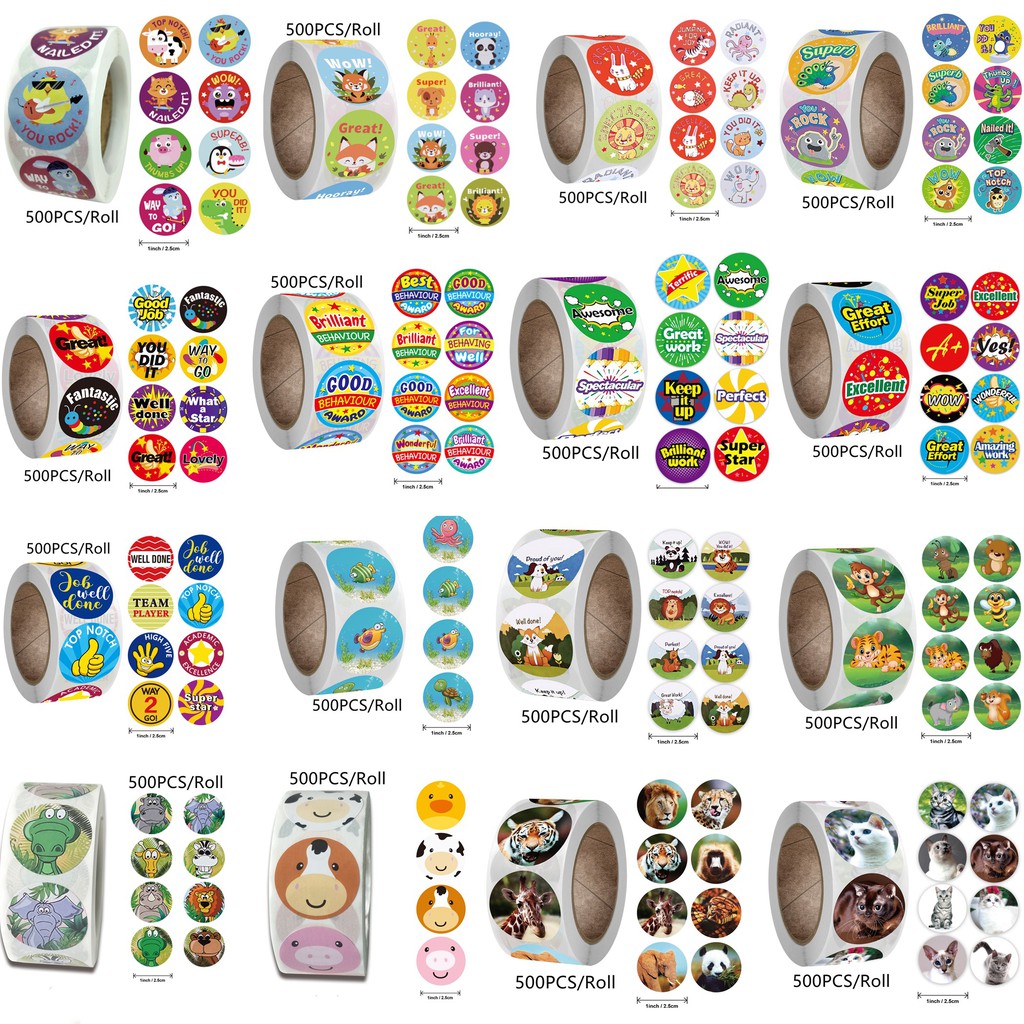 16 Types Reward Stickers Encourage Labels Roll for Kids Motivational