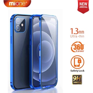 Mione 14 Case Safety locked Case Double Side Glass Case Magnetic Case For 12 13 14 Pro Max Tempered Glass Phone Cover